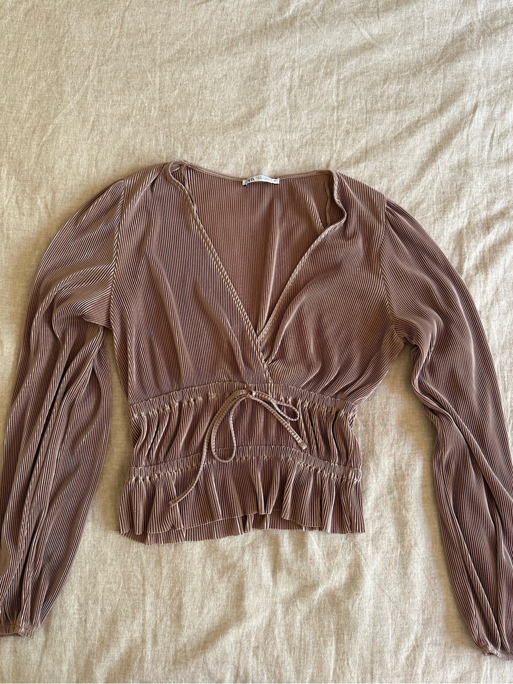 Zara Pleated Wrap Tie Blouse Mauve Dusty Rose Medium